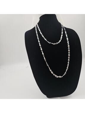 Vintage D’Orlan 55” Silver Tone Sculpted Link Necklace Long Layering Chain Signe